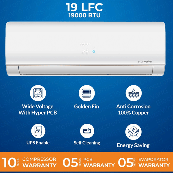 Haier Ac 1.5 Ton DC Inverter Split | Model - HSU-19LF | 19000 BTU UPS Enabled | Self Cleaning | Turbo Cooling haier ac 15 ton dc inverter split model hsu 19lf 19000 btu ups enabled
